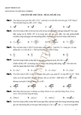 Ngân hàng câu hỏi trắc nghiệm Chuyên đề thể tích Đề 01